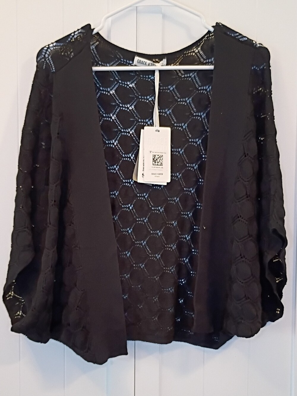 Grace Karin Black Open-Front Lace Knit Sweater